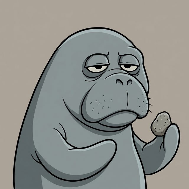 A manatee proudly holding up an ordinary pebble